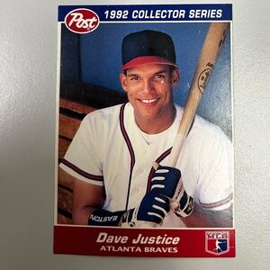 1992 Post Collectors Series Dave Justice #29 Atlanta Braves Baseball Card